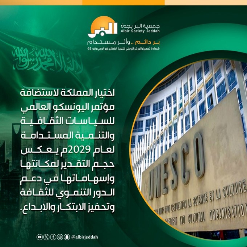 استضافة  مؤتمر اليونسكو للسياسات الثقافية والتنمية المستدامة 2029م في المملكة .